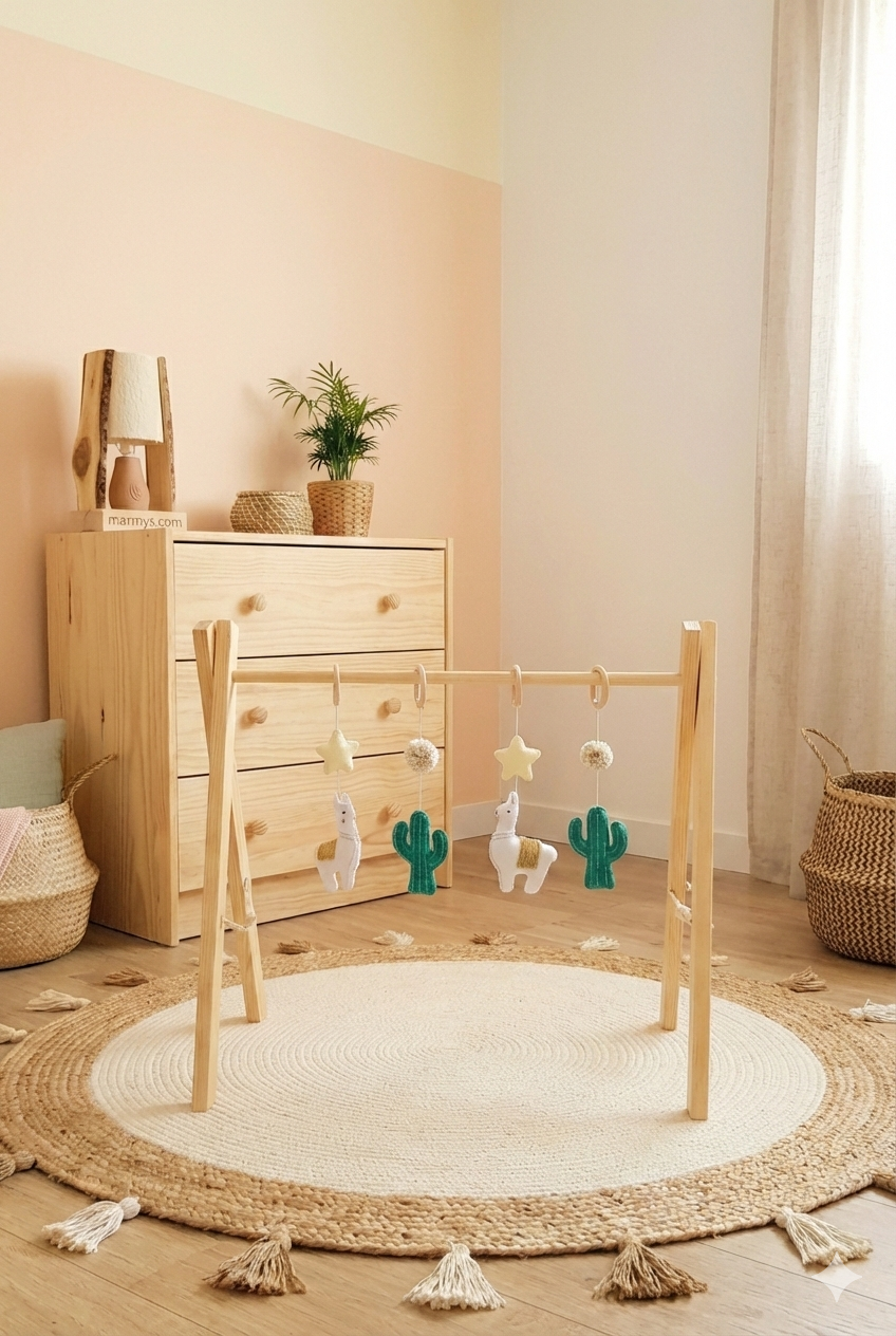 Baby Gym Alpaka i Kaktus | Drewniany Stojak Boho dla Niemowląt - obrazek 3