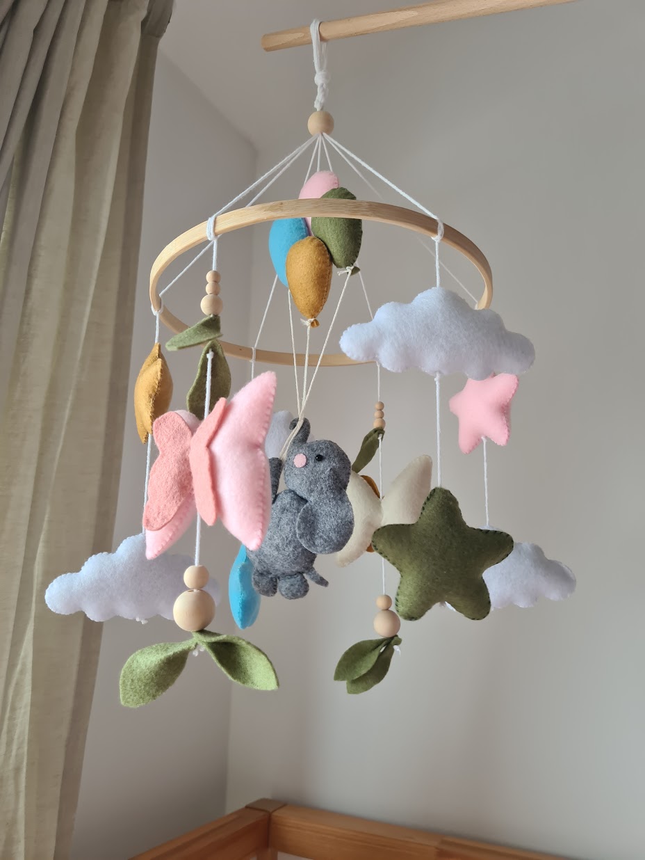 Karuzela nad łóżeczko SŁONIK i kolorowe Balony – Boho - obrazek 2
