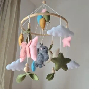 Karuzela nad łóżeczko SŁONIK i kolorowe Balony – Boho
